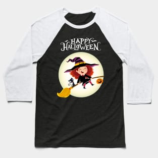 Happy Halloween with cute little girl witch and cat Baseball T-Shirt